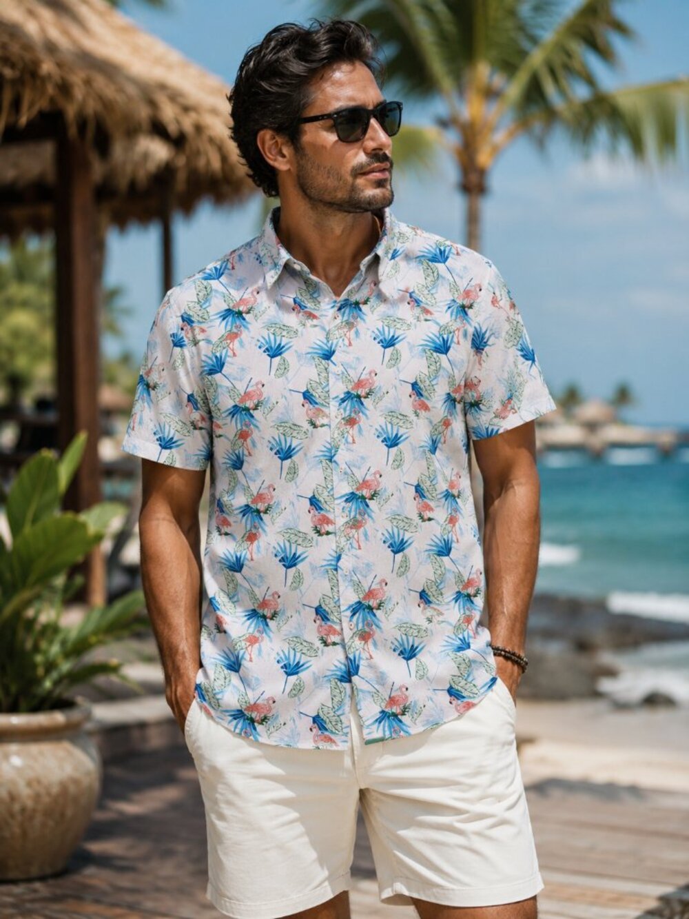 MBX Premium Goods Flamingo Hawaiian Shirt Men's XL Tropical Cotton Button Up